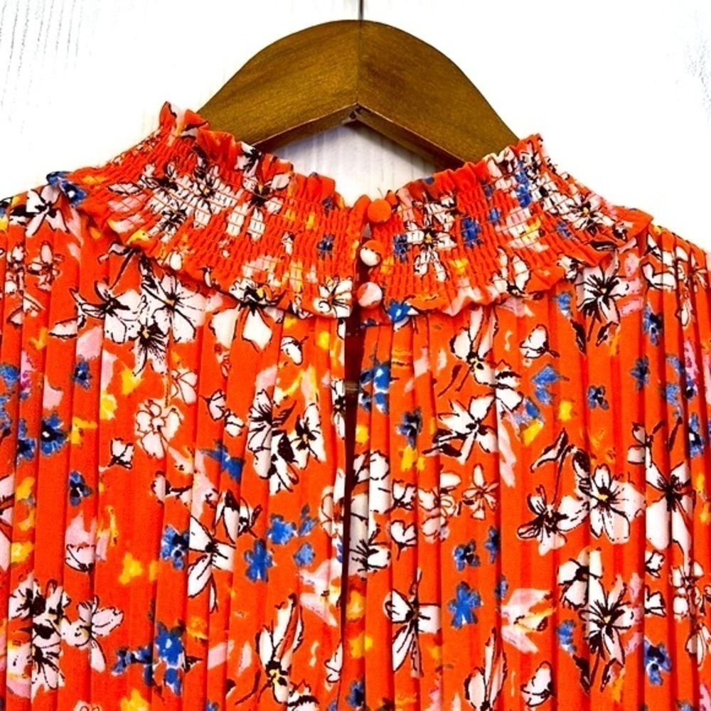 Nanette Lepore - Orange Multi Floral Pleated Sleeveless Midi Dress Size 8 - Picture 12 of 12